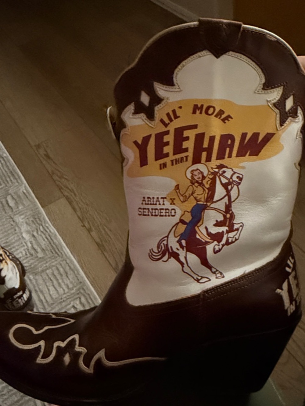 Ariat Brown & White Western Heeled Boots with 'Lil' More Yee Haw' Graphic